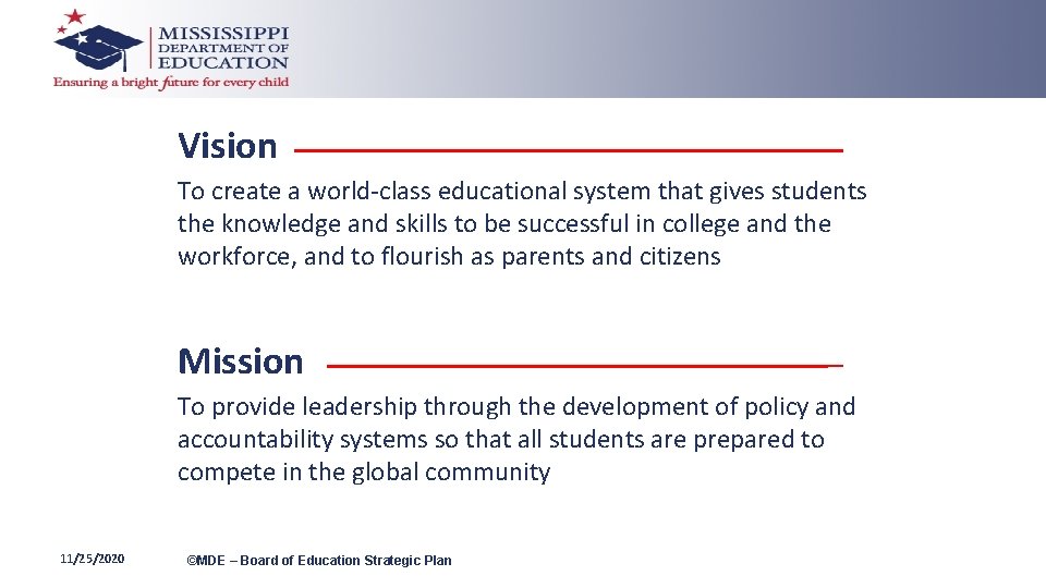 Vision To create a world-class educational system that gives students the knowledge and skills