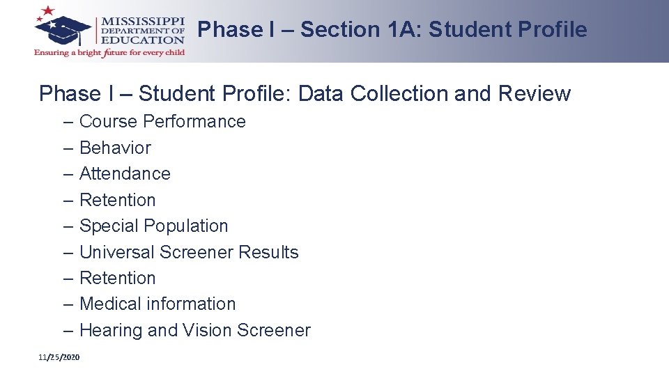 Phase I – Section 1 A: Student Profile Phase I – Student Profile: Data