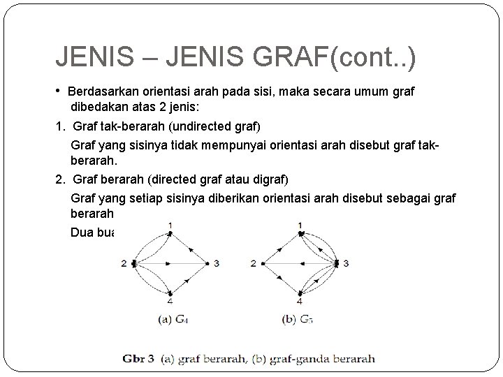 JENIS – JENIS GRAF(cont. . ) • Berdasarkan orientasi arah pada sisi, maka secara