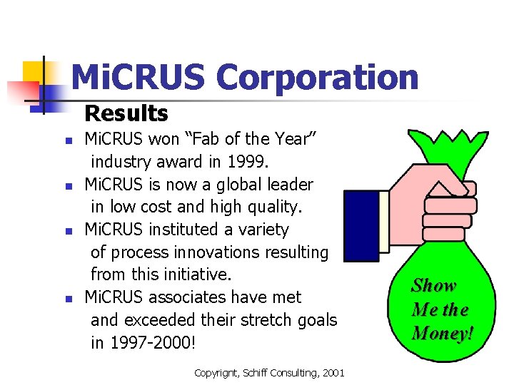 Mi. CRUS Corporation Results n n Mi. CRUS won “Fab of the Year” industry