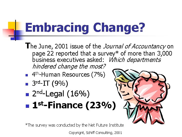 Embracing Change? The June, 2001 issue of the Journal of Accountancy on page 22