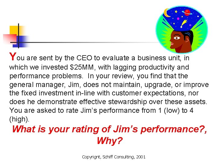 You are sent by the CEO to evaluate a business unit, in which we You are sent by the CEO to evaluate a business unit, in which we