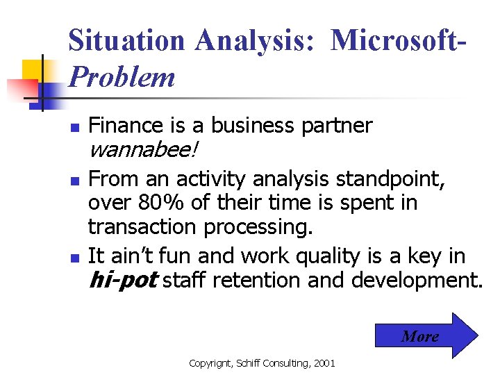 Situation Analysis: Microsoft. Problem n n n Finance is a business partner wannabee! From Situation Analysis: Microsoft. Problem n n n Finance is a business partner wannabee! From