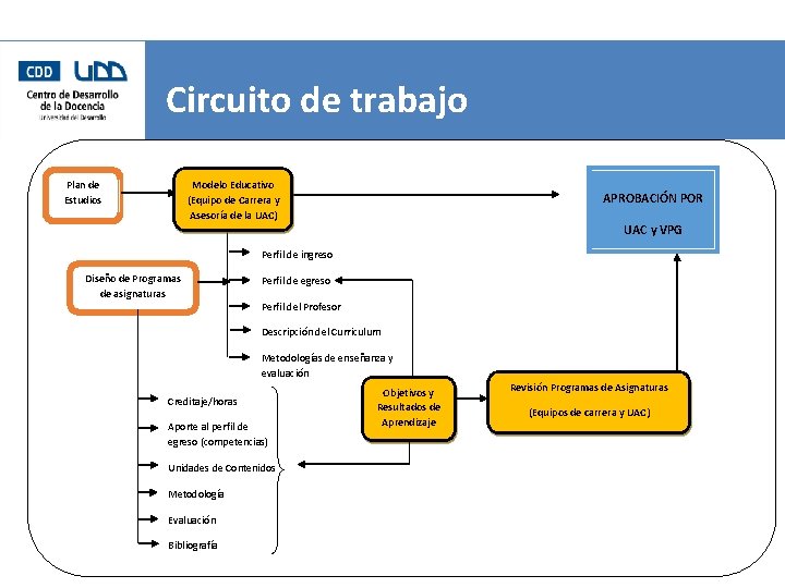 Circuito de trabajo Plan de Estudios Modelo Educativo (Equipo de Carrera y Asesoría de