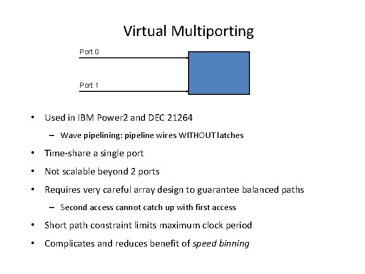 Virtual Multiporting Port 0 Port 1 • Used in IBM Power 2 and DEC