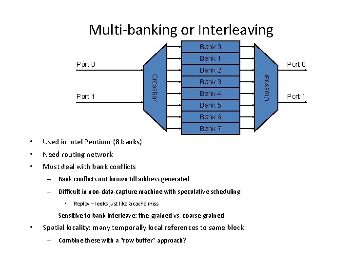 Multi-banking or Interleaving Bank 0 Bank 1 Crossbar Port 1 Bank 2 Bank 3