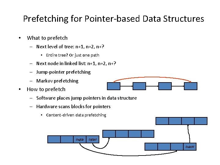 Prefetching for Pointer-based Data Structures • What to prefetch – Next level of tree: