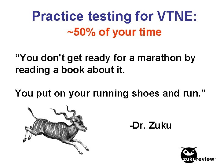 Practice testing for VTNE: ~50% of your time “You don't get ready for a