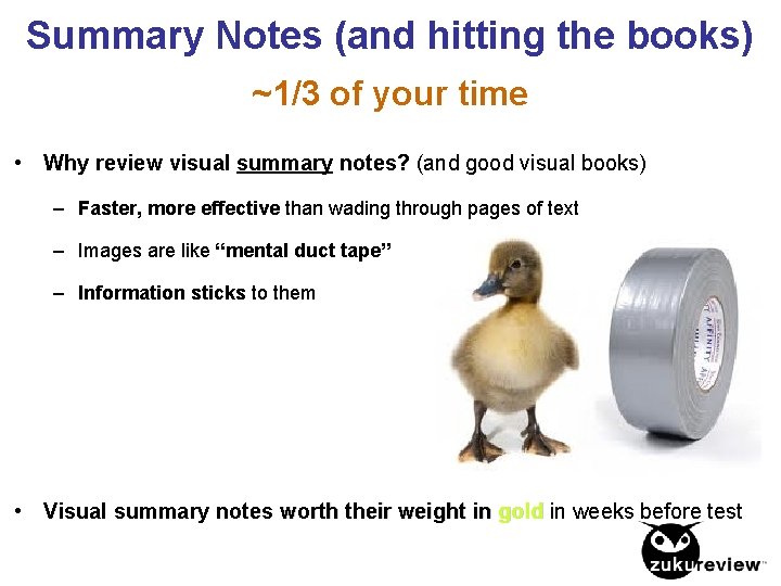 Summary Notes (and hitting the books) ~1/3 of your time • Why review visual