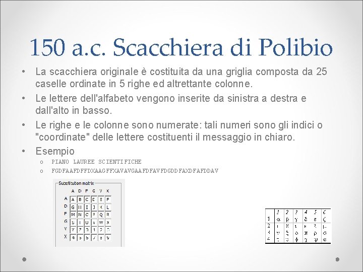 150 a. c. Scacchiera di Polibio • La scacchiera originale è costituita da una