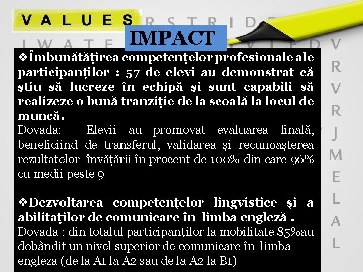 IMPACT vÎmbunătățirea competențelor profesionale participanților : 57 de elevi au demonstrat că știu să