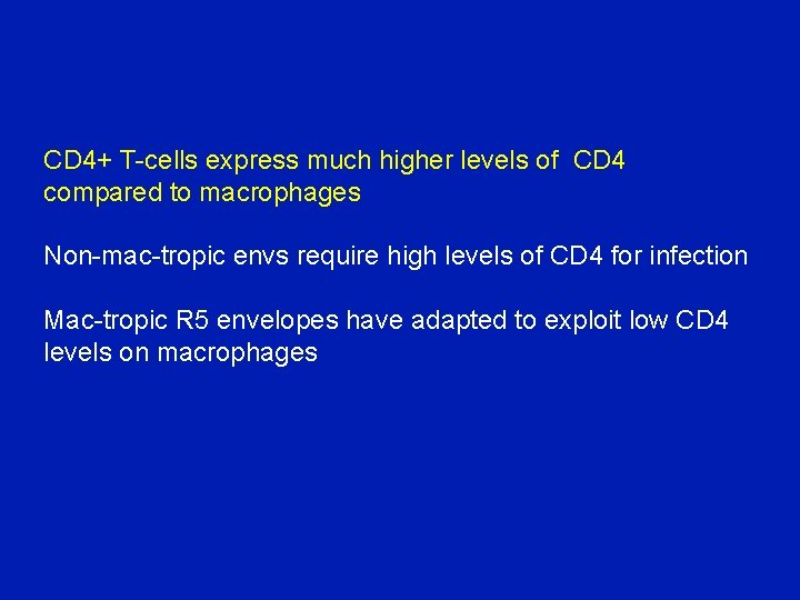 CD 4+ T-cells express much higher levels of CD 4 compared to macrophages Non-mac-tropic