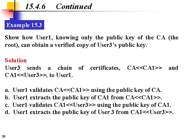 15. 4. 6 Continued Example 15. 3 Show User 1, knowing only the public