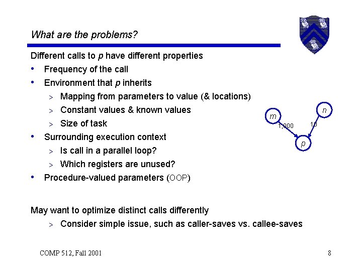 What are the problems? Different calls to p have different properties • Frequency of