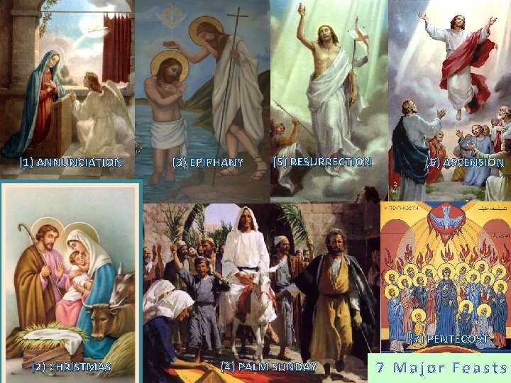 (1) ANNUNCIATION (3) EPIPHANY (5) RESURRECTION (6) ASCENSION (7) PENTECOST (2) CHRISTMAS (4) PALM