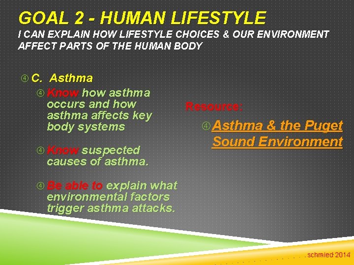 GOAL 2 - HUMAN LIFESTYLE I CAN EXPLAIN HOW LIFESTYLE CHOICES & OUR ENVIRONMENT