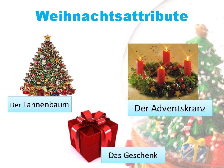 Weihnachtsattribute Der Tannenbaum Der Adventskranz Das Geschenk 