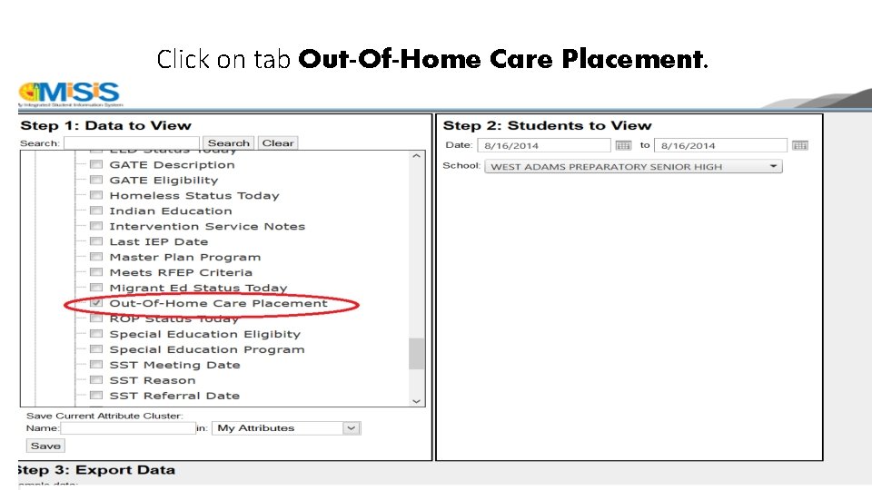 Click on tab Out-Of-Home Care Placement. 