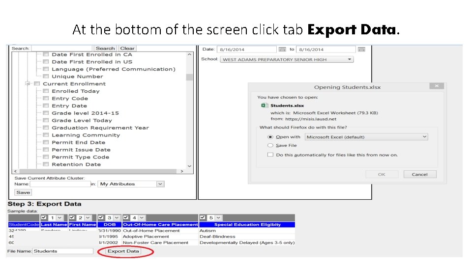 At the bottom of the screen click tab Export Data. 