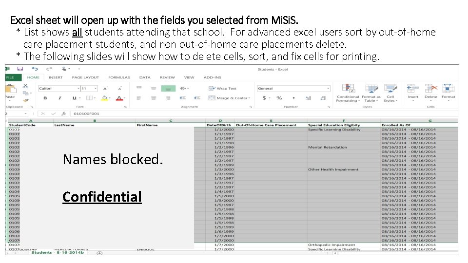 Excel sheet will open up with the fields you selected from Mi. S. *