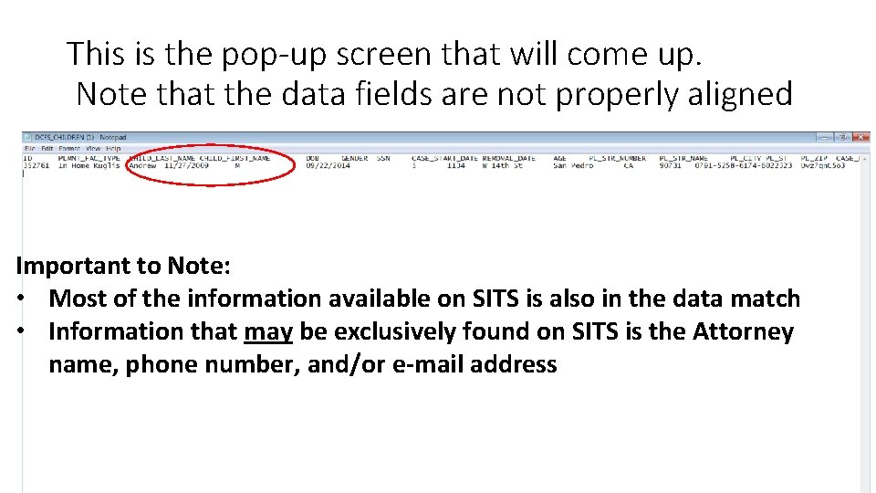 This is the pop-up screen that will come up. Note that the data fields