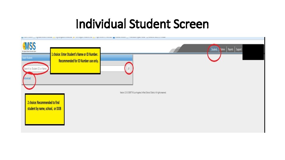 Individual Student Screen 
