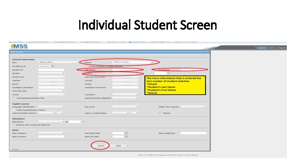 Individual Student Screen 