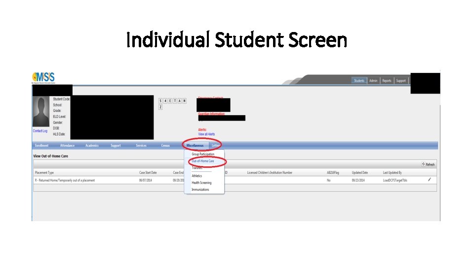 Individual Student Screen 