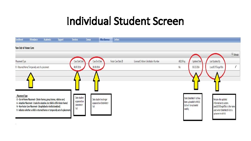 Individual Student Screen 