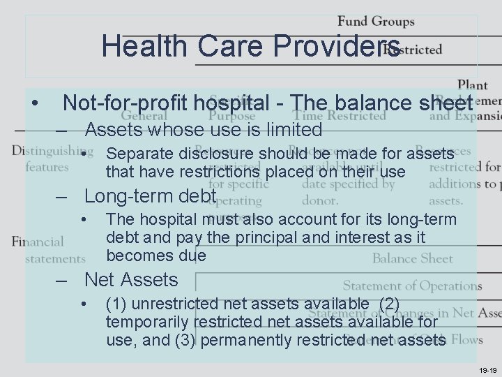 Health Care Providers • Not-for-profit hospital - The balance sheet – Assets whose use Health Care Providers • Not-for-profit hospital - The balance sheet – Assets whose use