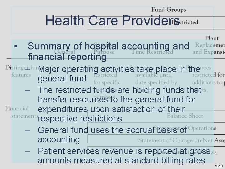 Health Care Providers • Summary of hospital accounting and financial reporting – Major operating Health Care Providers • Summary of hospital accounting and financial reporting – Major operating