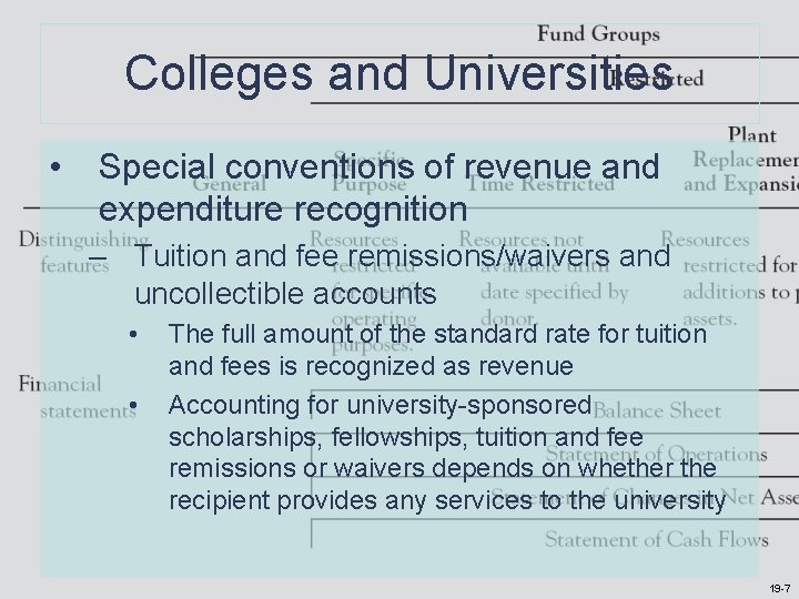 Colleges and Universities • Special conventions of revenue and expenditure recognition – Tuition and Colleges and Universities • Special conventions of revenue and expenditure recognition – Tuition and