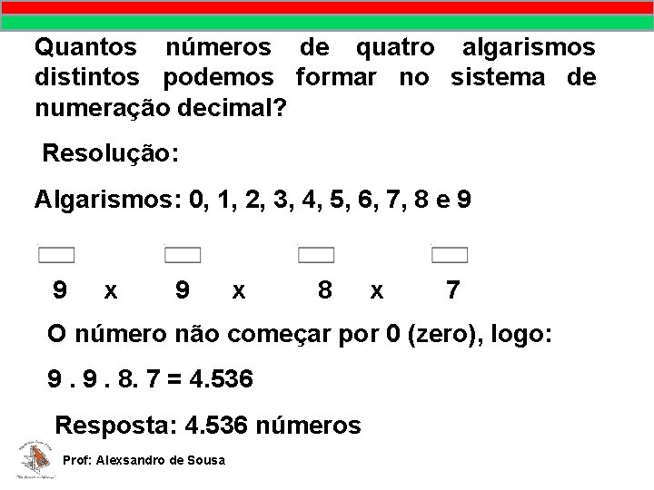 MATEMÁTICA, 9º Ano Pontos no plano cartesiano/pares ordenados Quantos números de quatro algarismos distintos