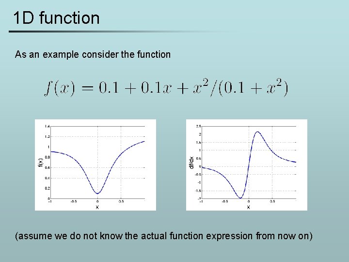 1 D function As an example consider the function (assume we do not know