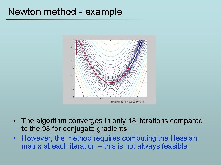 Newton method - example • The algorithm converges in only 18 iterations compared to