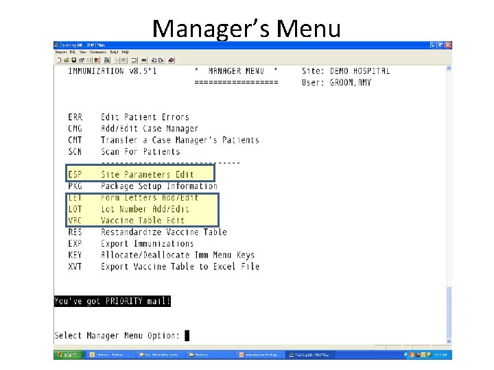 Manager’s Menu 