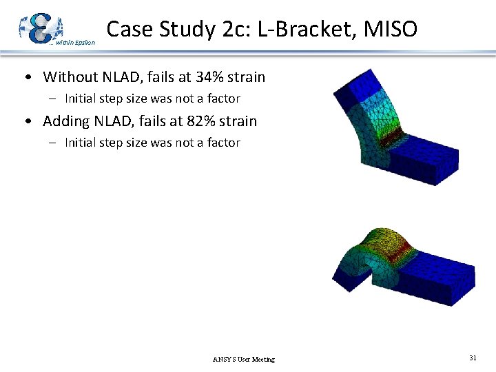 … within Epsilon Case Study 2 c: L-Bracket, MISO • Without NLAD, fails at
