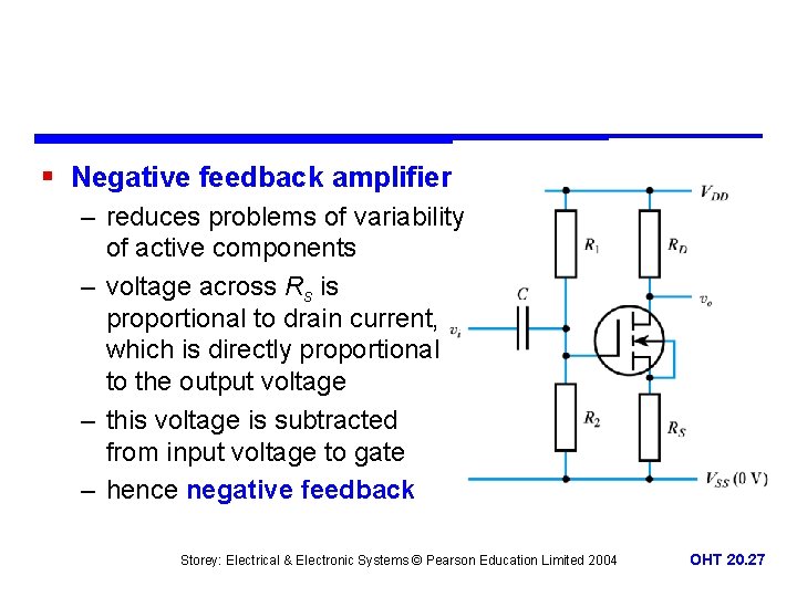 § Negative feedback amplifier – reduces problems of variability of active components – voltage