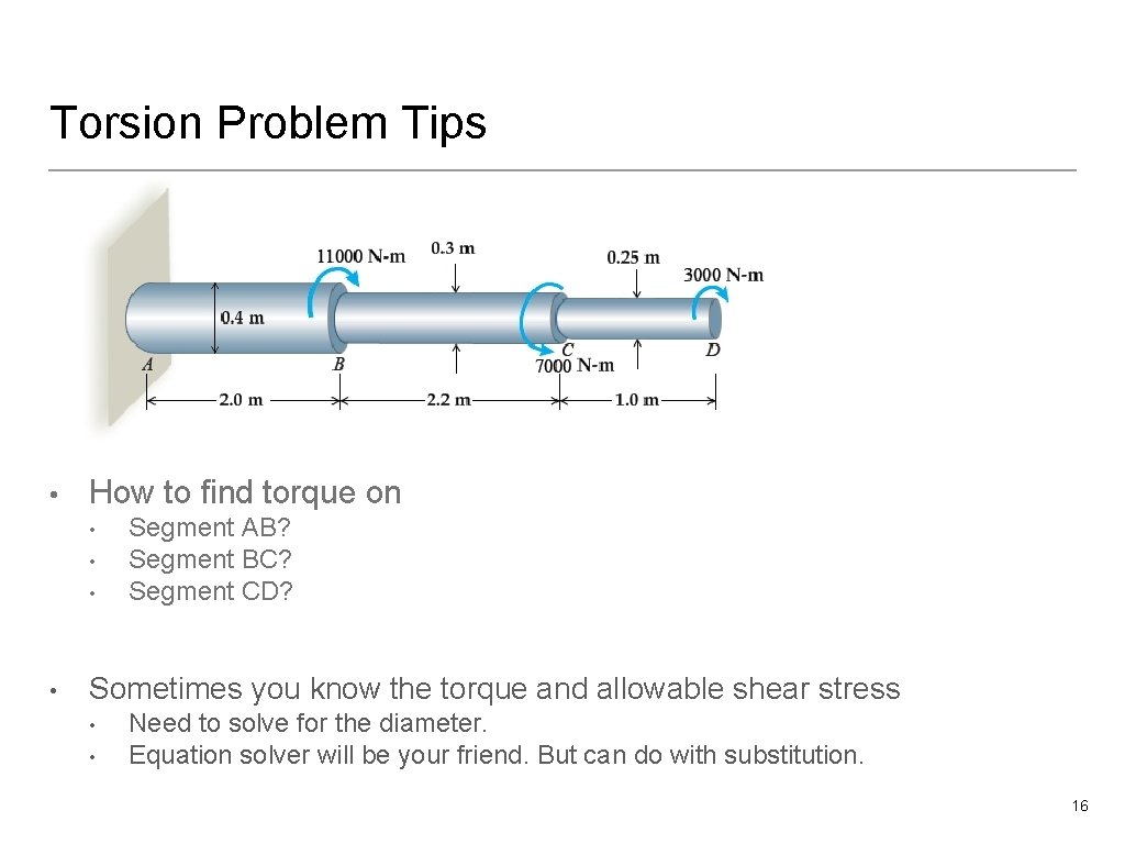 Torsion Problem Tips • How to find torque on • • Segment AB? Segment