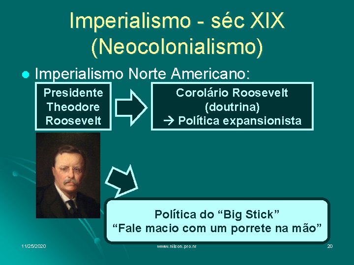 Imperialismo - séc XIX (Neocolonialismo) l Imperialismo Norte Americano: Presidente Theodore Roosevelt Corolário Roosevelt