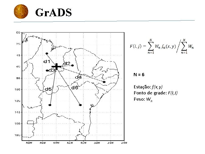 Gr. ADS N=6 Estação: f(x, y) Ponto de grade: F(I, J) Peso: Wn 