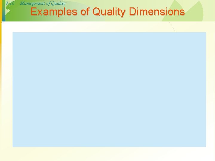 9 -10 Management of Quality Examples of Quality Dimensions 