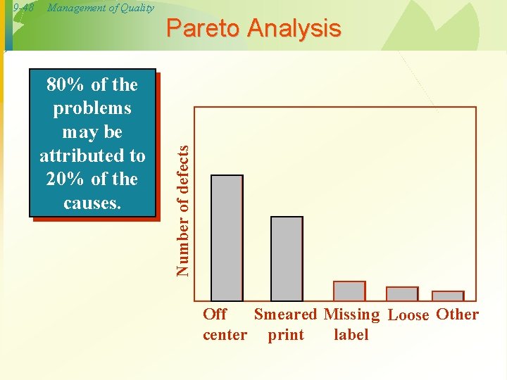 Management of Quality 80% of the problems may be attributed to 20% of the