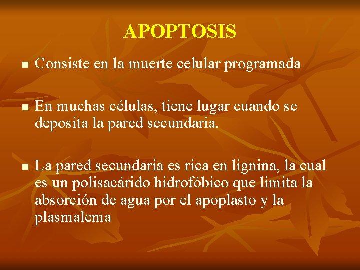 APOPTOSIS n n n Consiste en la muerte celular programada En muchas células, tiene