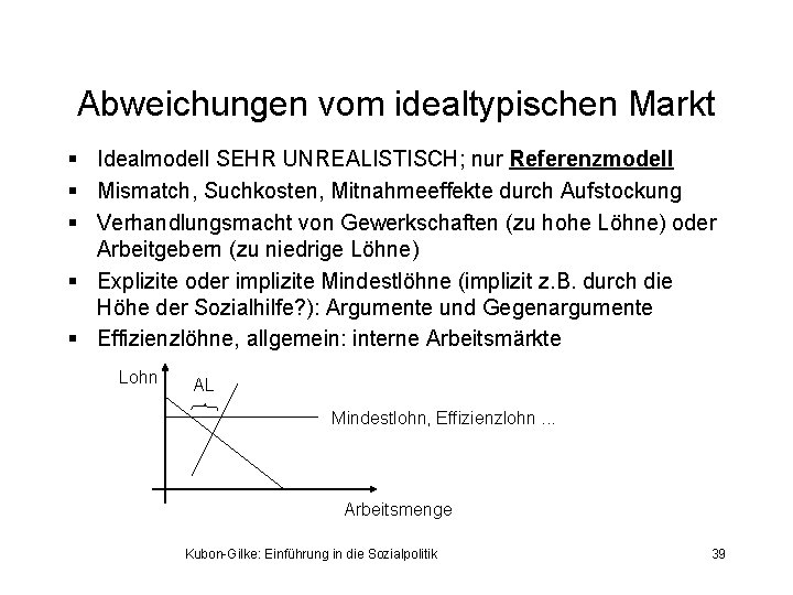 Abweichungen vom idealtypischen Markt § Idealmodell SEHR UNREALISTISCH; nur Referenzmodell § Mismatch, Suchkosten, Mitnahmeeffekte