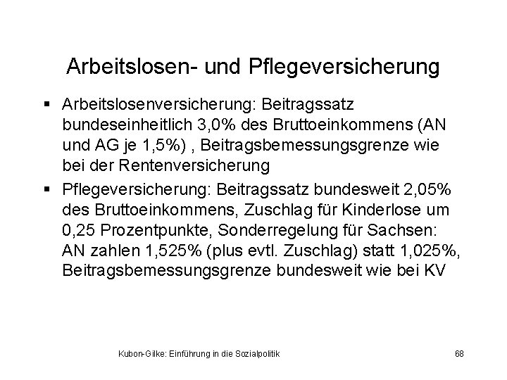 Arbeitslosen- und Pflegeversicherung § Arbeitslosenversicherung: Beitragssatz bundeseinheitlich 3, 0% des Bruttoeinkommens (AN und AG