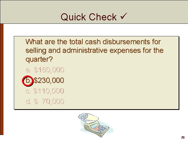 Quick Check What are the total cash disbursements for selling and administrative expenses for