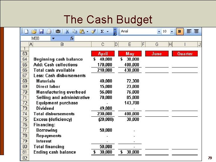 The Cash Budget 79 