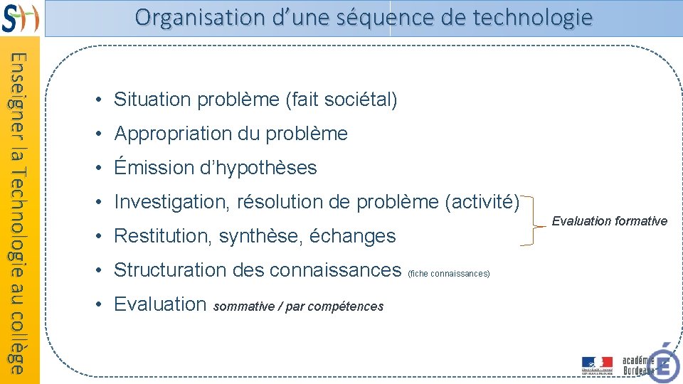 Organisation d’une séquence de technologie Enseigner la Technologie au collège • Situation problème (fait