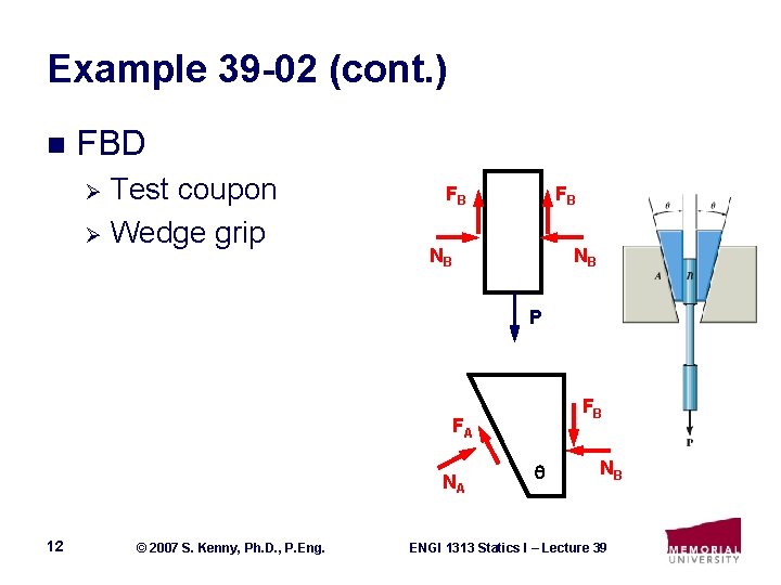 Example 39 -02 (cont. ) n FBD Test coupon Ø Wedge grip Ø FB